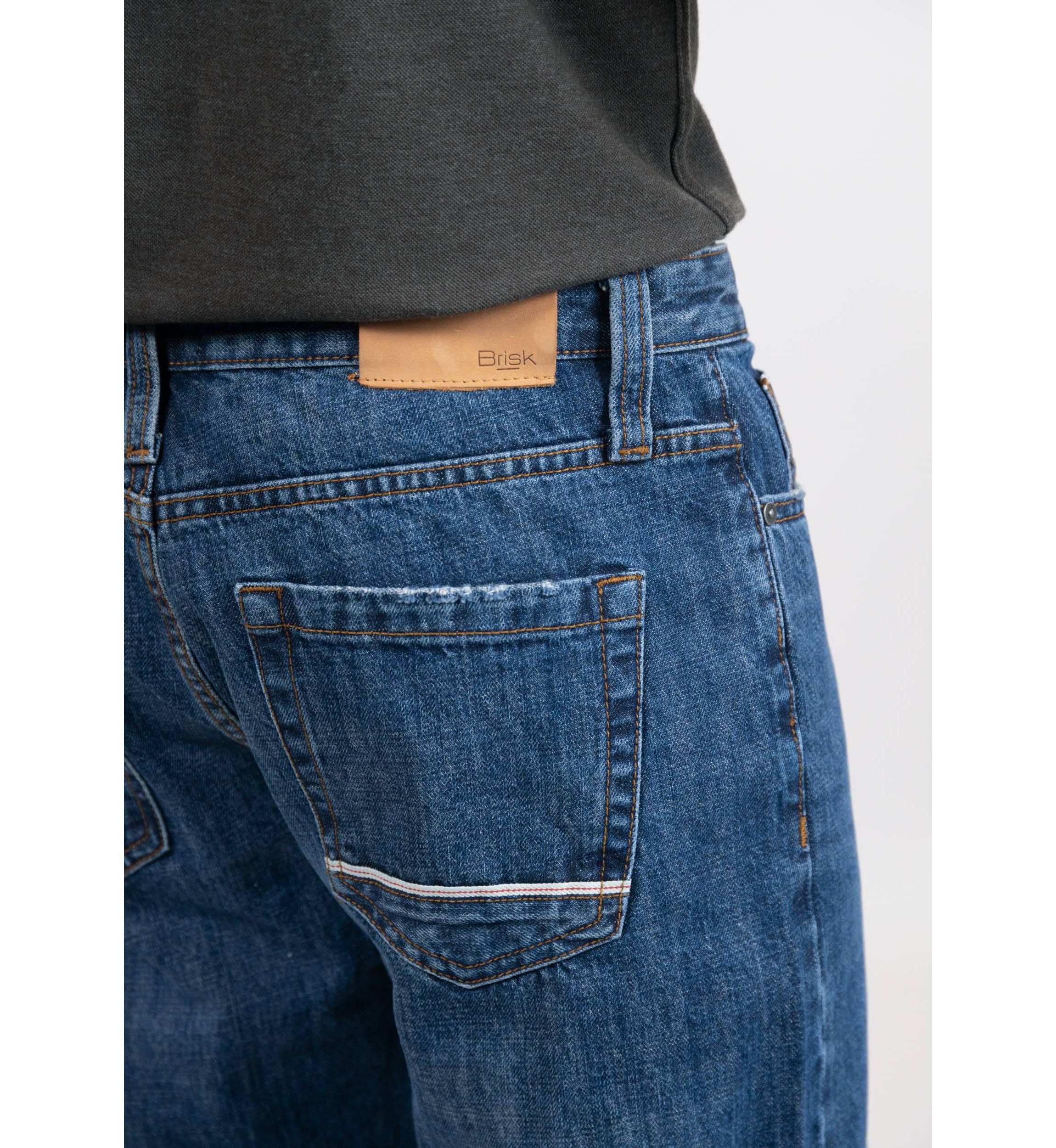 Blue Medium Rinse Wash Slim Straight Selvedge Jeans - Stud