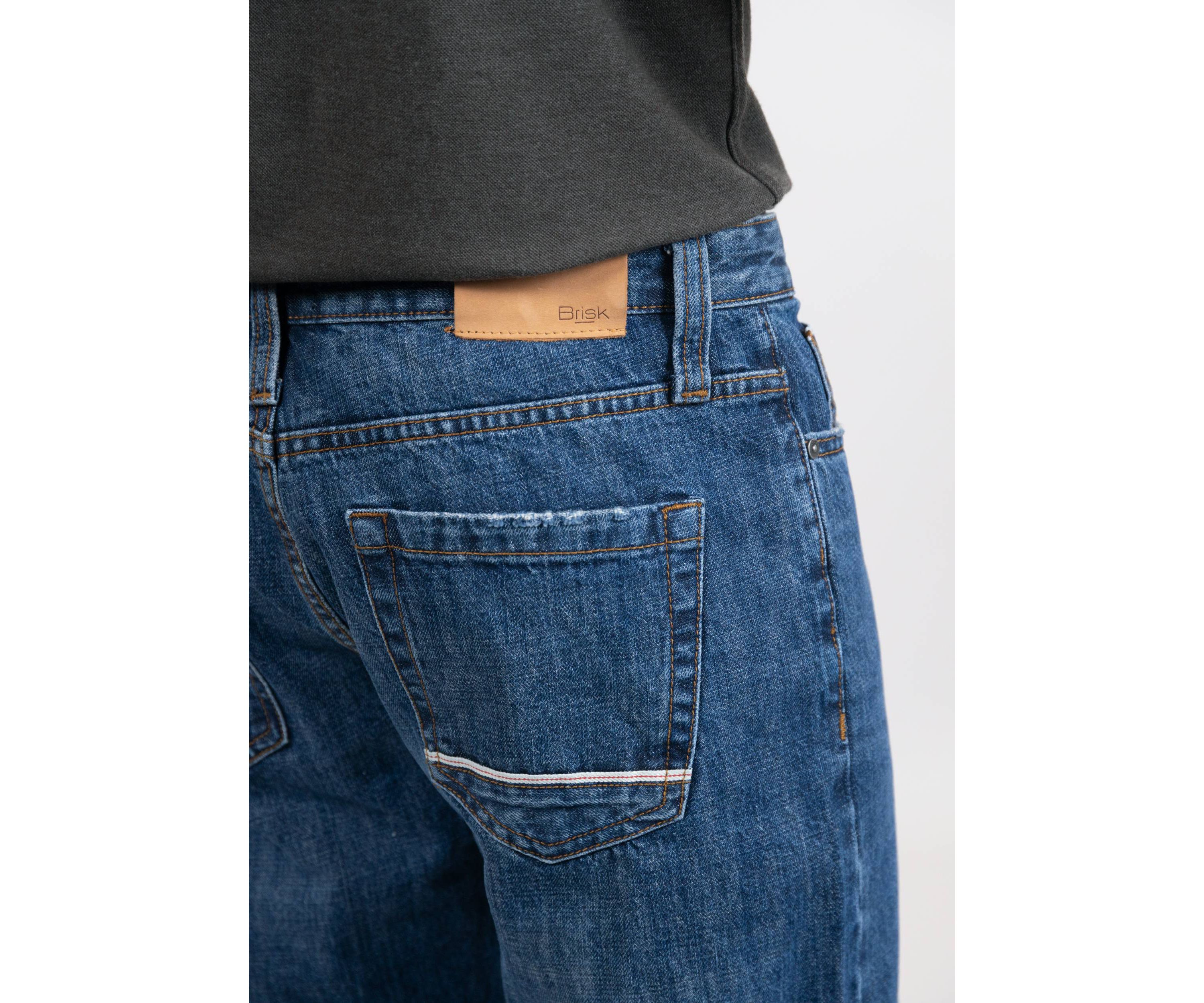 Blue Medium Rinse Wash Slim Straight Selvedge Jeans - Stud