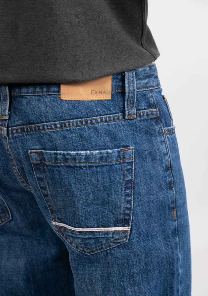 Blue Medium Rinse Wash Slim Straight Selvedge Jeans - Stud