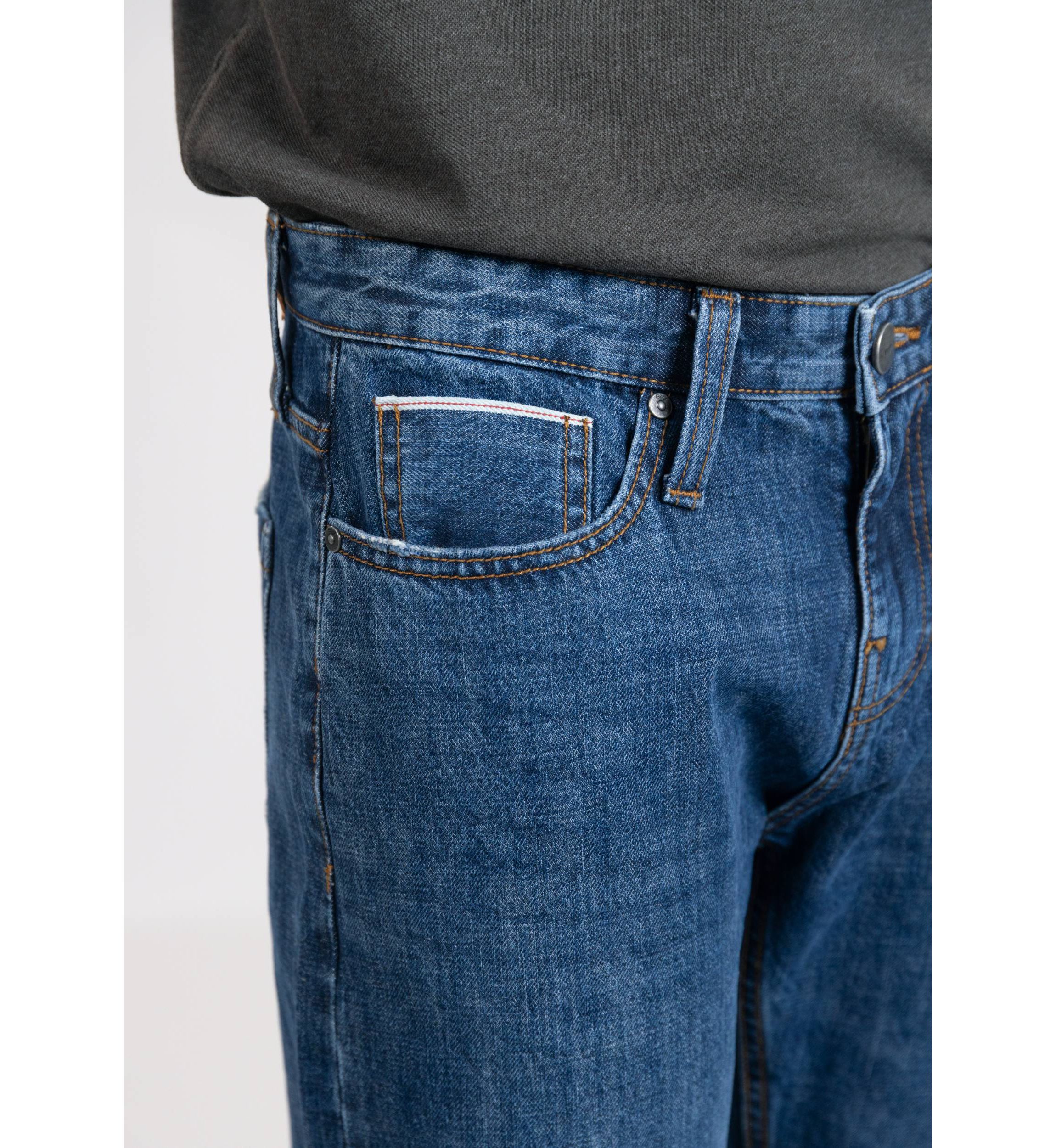 Blue Medium Rinse Wash Slim Straight Selvedge Jeans - Stud