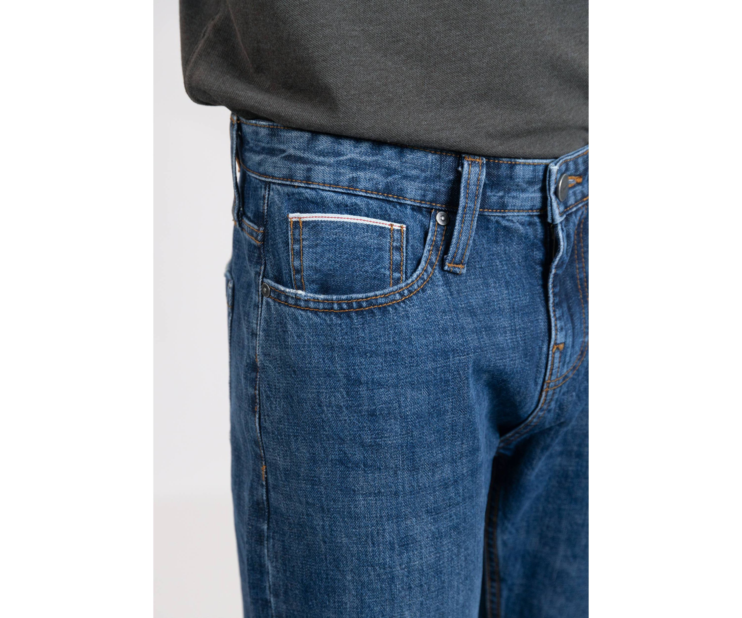 Blue Medium Rinse Wash Slim Straight Selvedge Jeans - Stud