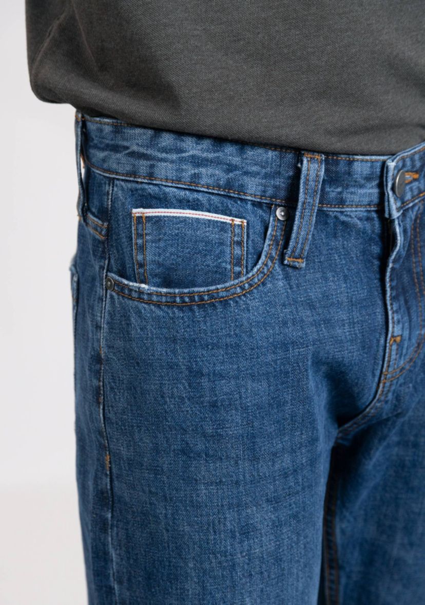 Blue Medium Rinse Wash Slim Straight Selvedge Jeans - Stud