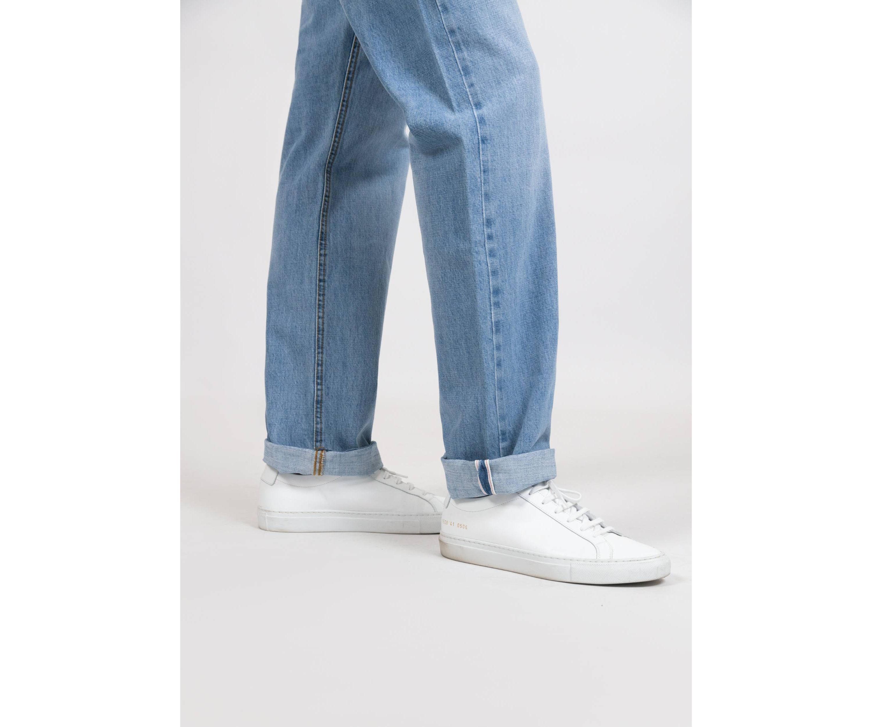 Light Wash Slim Straight Selvedge Jeans - Stud