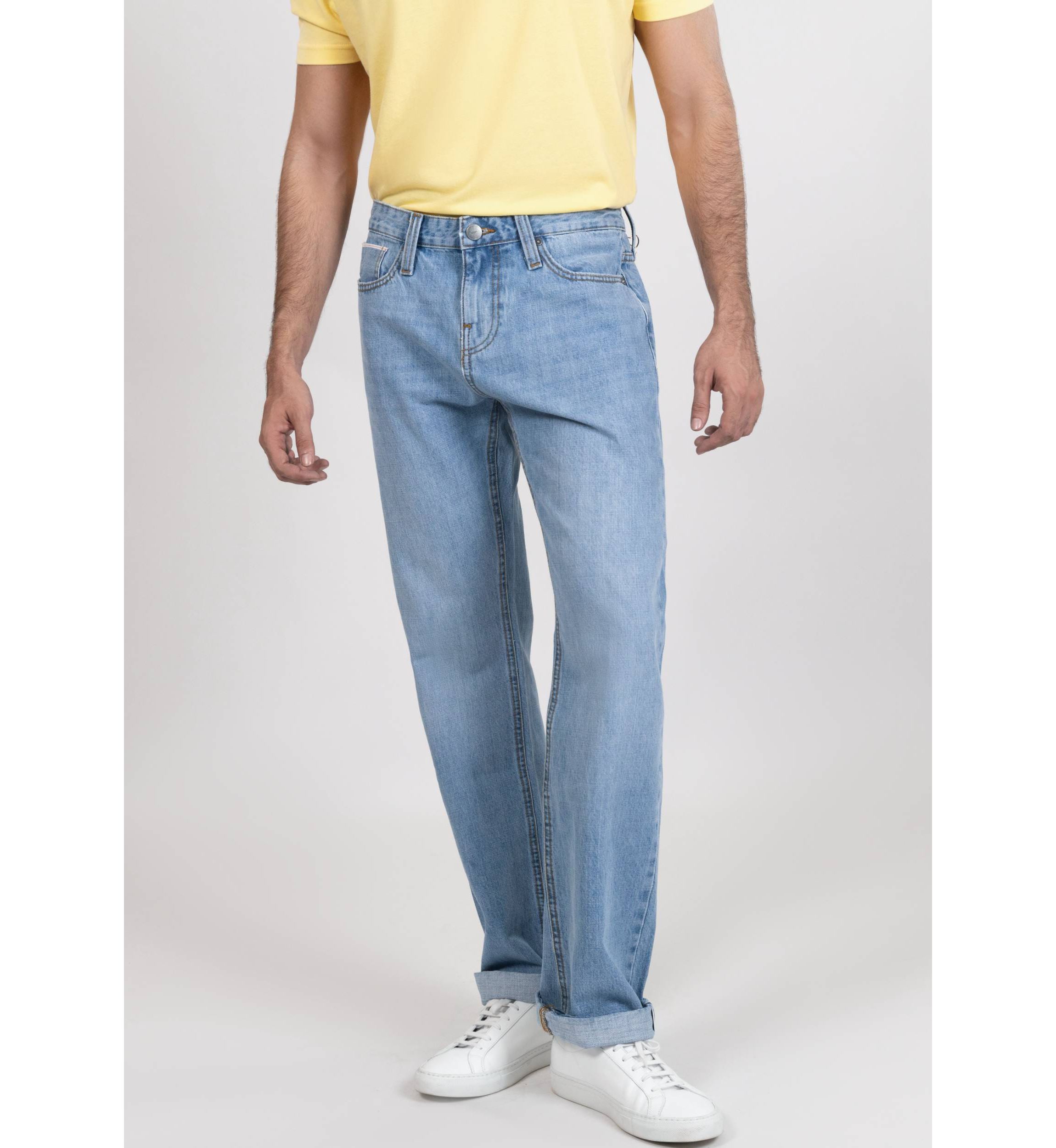 Light Wash Slim Straight Selvedge Jeans - Stud