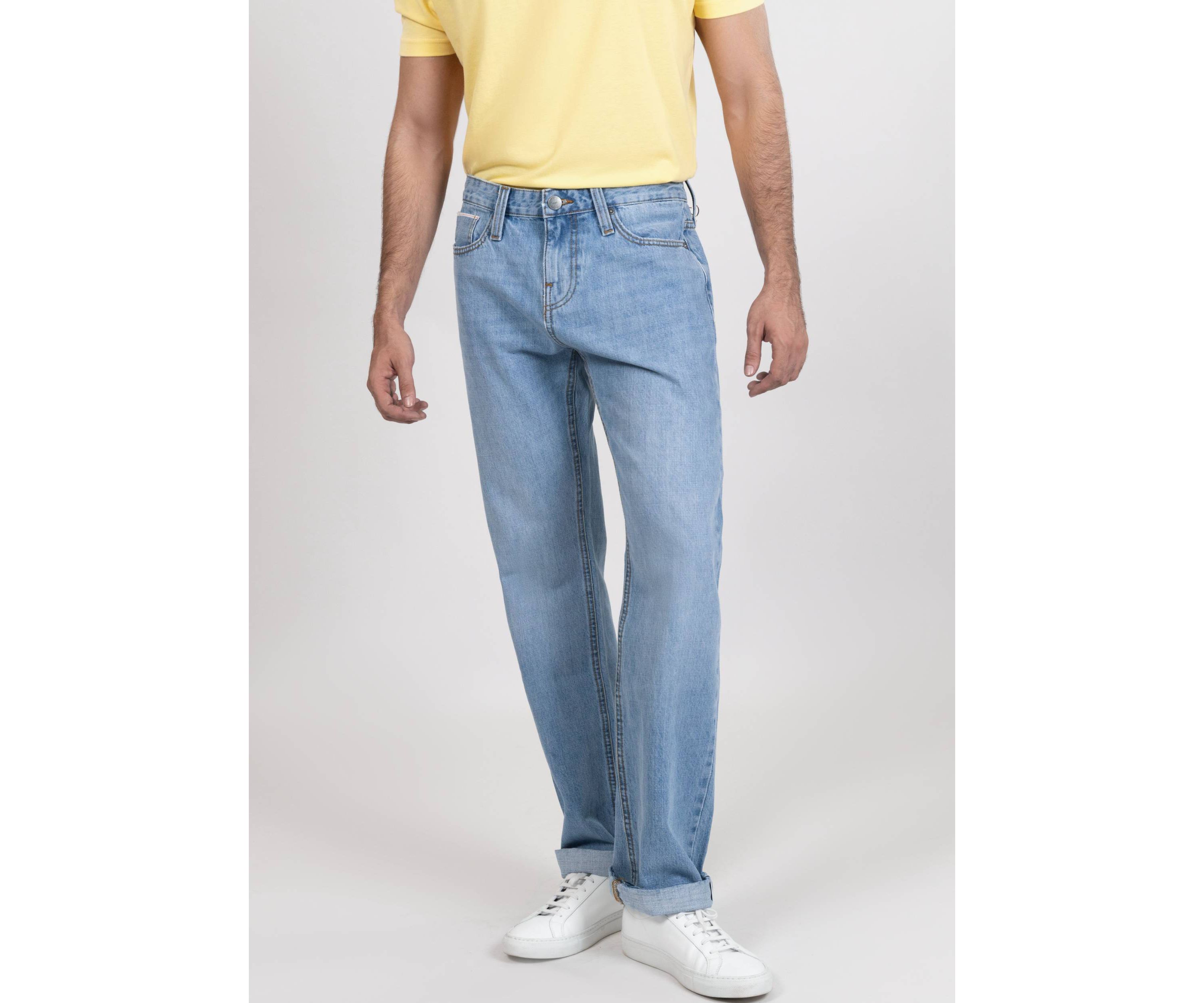 Light Wash Slim Straight Selvedge Jeans - Stud