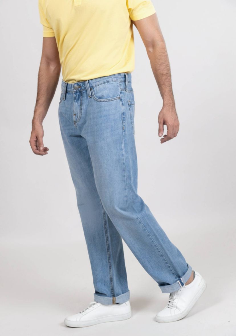 Light Wash Slim Straight Selvedge Jeans - Stud