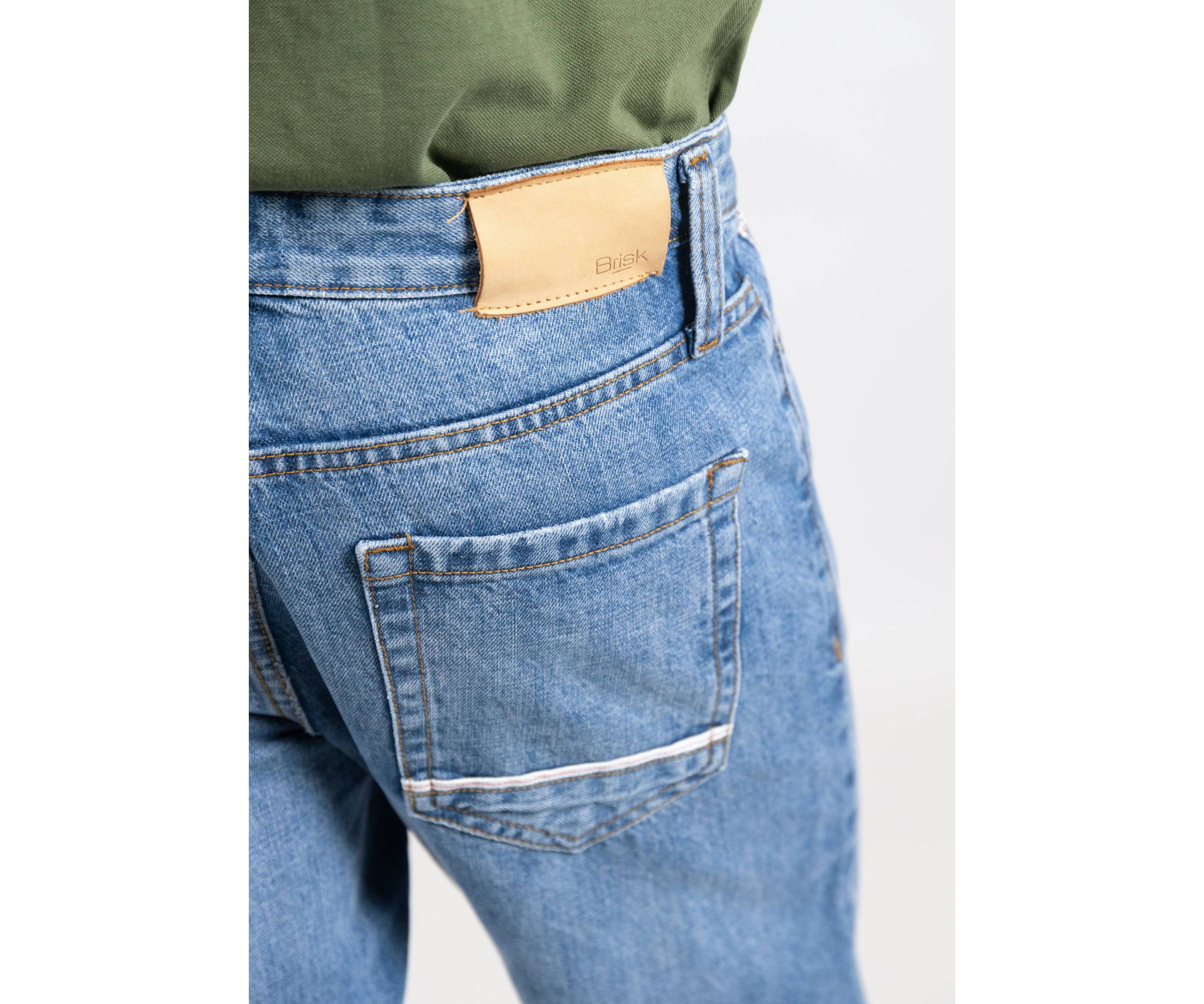 Light Medium Wash Slim Straight Selvedge Jeans - Stud