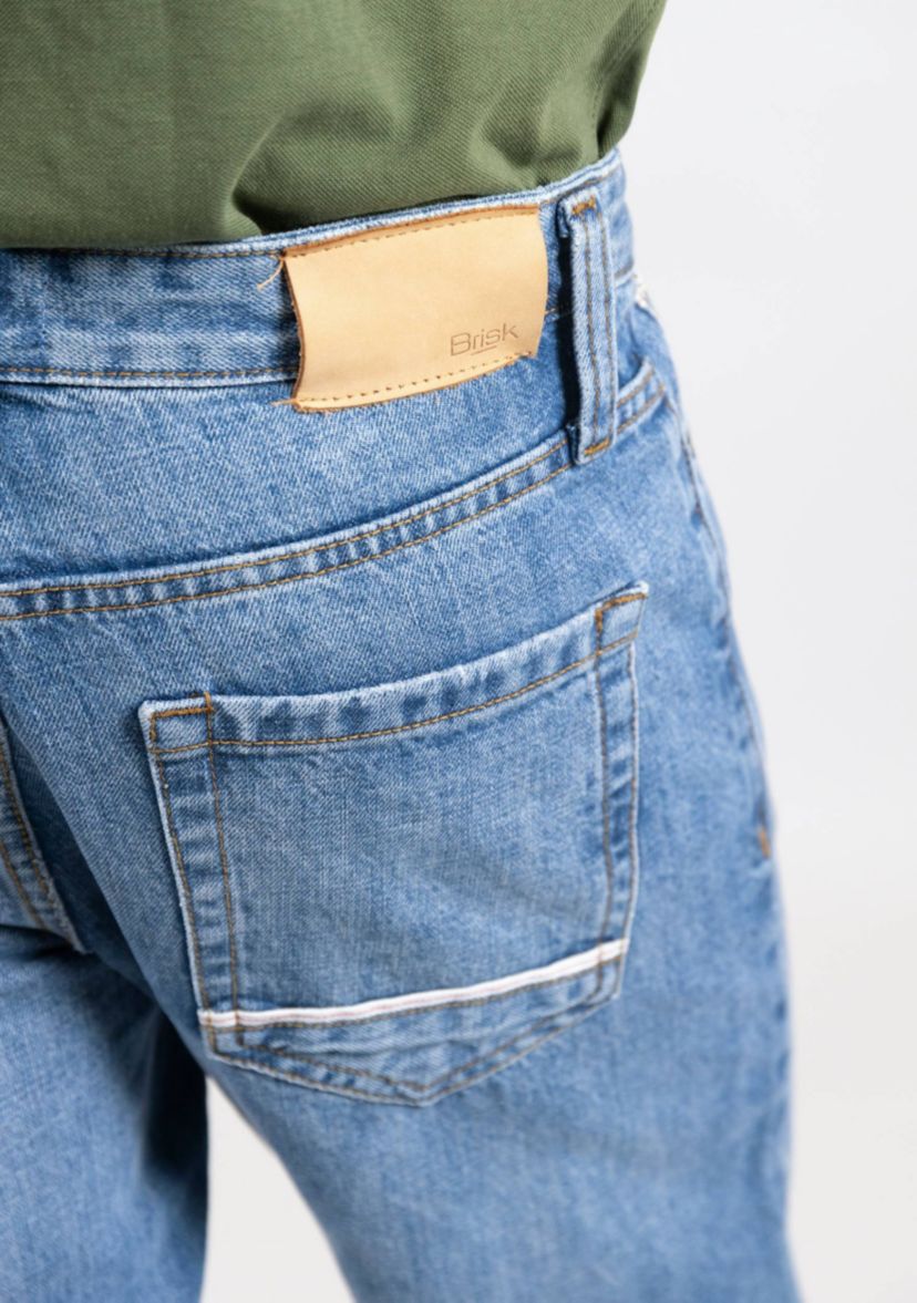 Light Medium Wash Slim Straight Selvedge Jeans - Stud