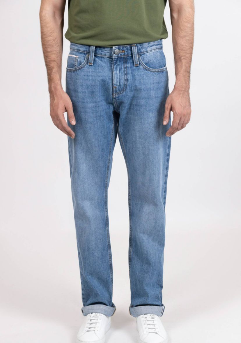 Light Medium Wash Slim Straight Selvedge Jeans - Stud
