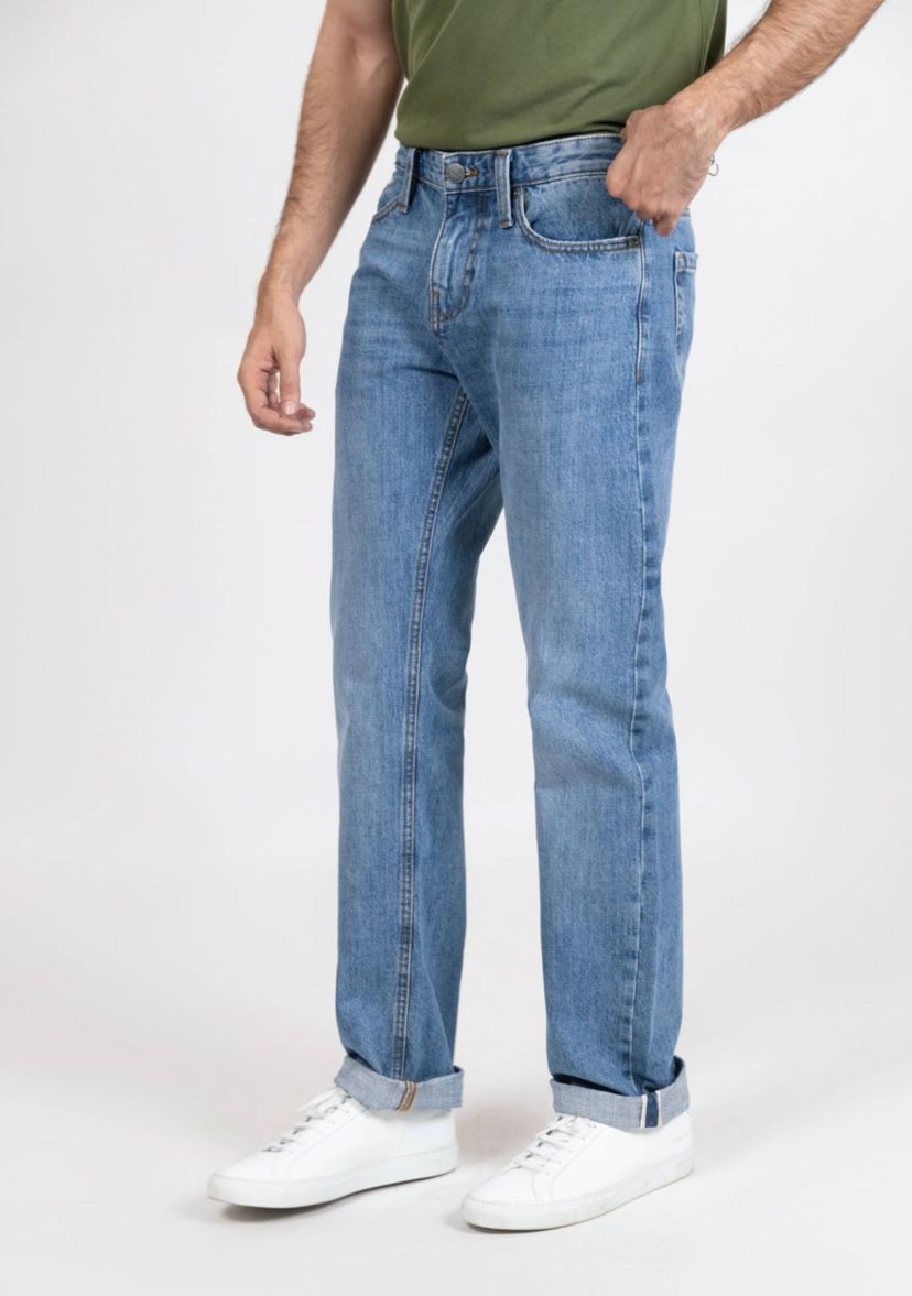 Light Medium Wash Slim Straight Selvedge Jeans - Stud