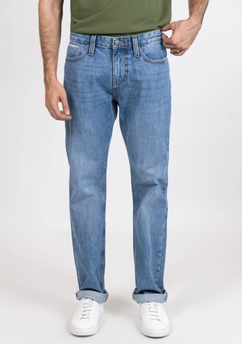 Light Medium Wash Slim Straight Selvedge Jeans - Stud