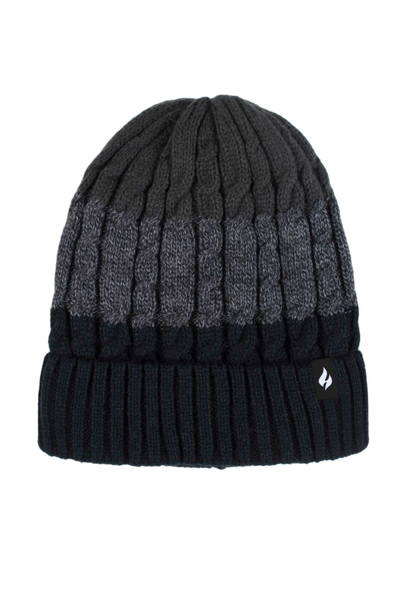 Mavis 3 Tone Cable Knit Hat w Turnover