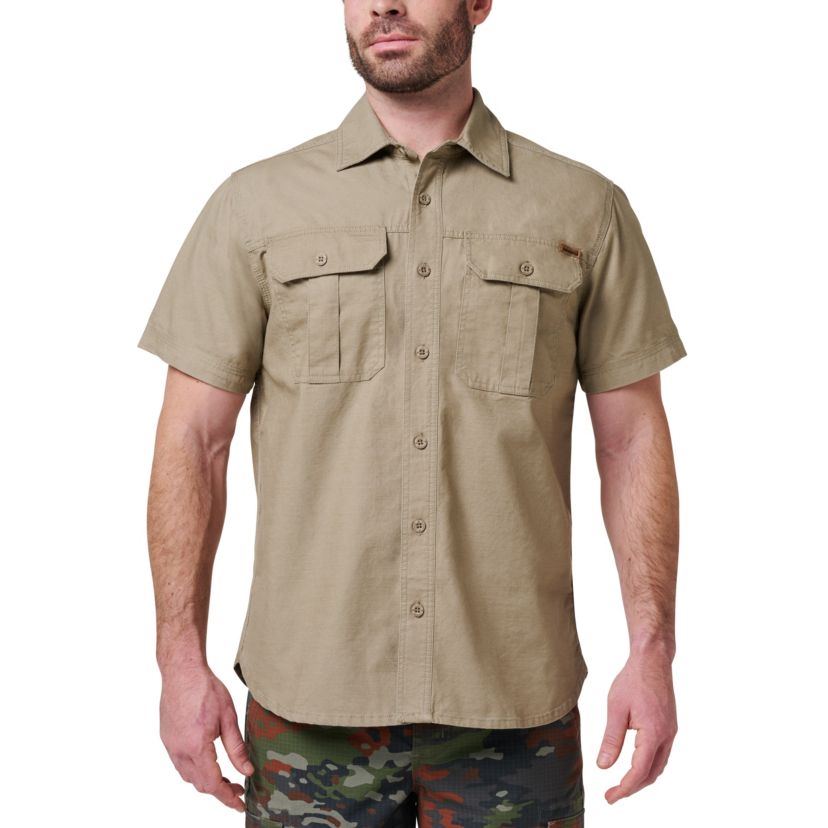 Mens Lucky Brand Workwear Short Sleeve Solid Cotton Slub Canvas Workshirt