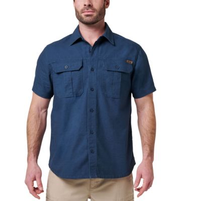 Men's Lucky Brand Workwear Short Sleeve Solid Cotton Slub Canvas Workshirt, Blue, 2XL