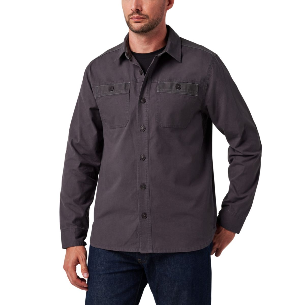 Mens Lucky Brand Workwear Long Sleeve Solid Slub Canvas Shirt