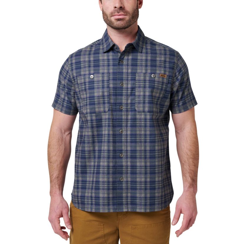 Mens Lucky Brand Workwear Short Sleeve Printed Cotton Slub Plaid Workshirt