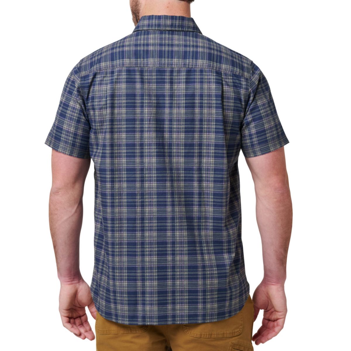 Mens Lucky Brand Workwear Short Sleeve Printed Cotton Slub Plaid Workshirt
