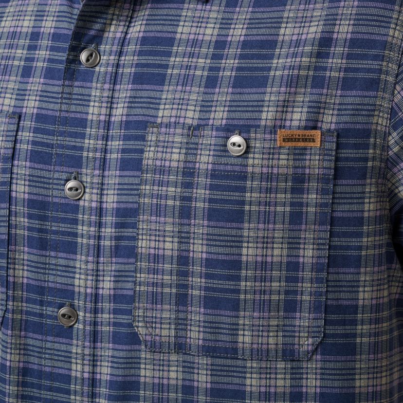 Mens Lucky Brand Workwear Short Sleeve Printed Cotton Slub Plaid Workshirt