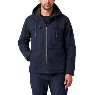 Men's Lucky Brand Workwear Full Zip Hooded Canvas Chore Coat with Sherpa Lining, Navy Blue, 2XL