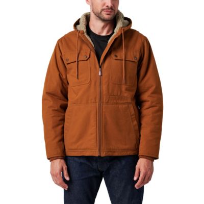 Men's Lucky Brand Workwear Full Zip Hooded Canvas Chore Coat with Sherpa Lining