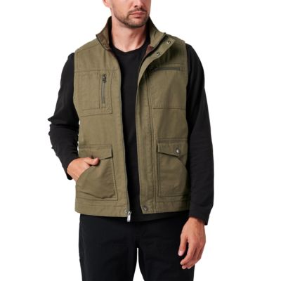 Men's Lucky Brand Workwear Full Zip Canvas Vest with Plaid Flannel Lining, 2XL