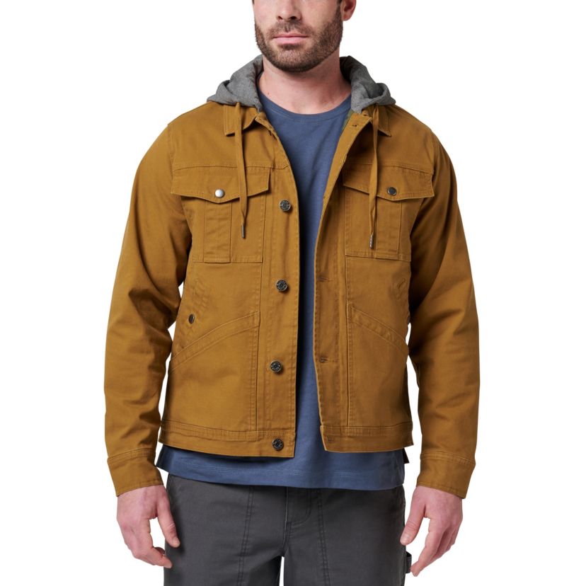 Mens Lucky Brand Workwear Canvas Trucker Jacket with Knit Hood