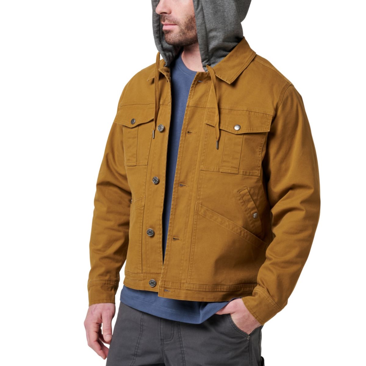 Mens Lucky Brand Workwear Canvas Trucker Jacket with Knit Hood