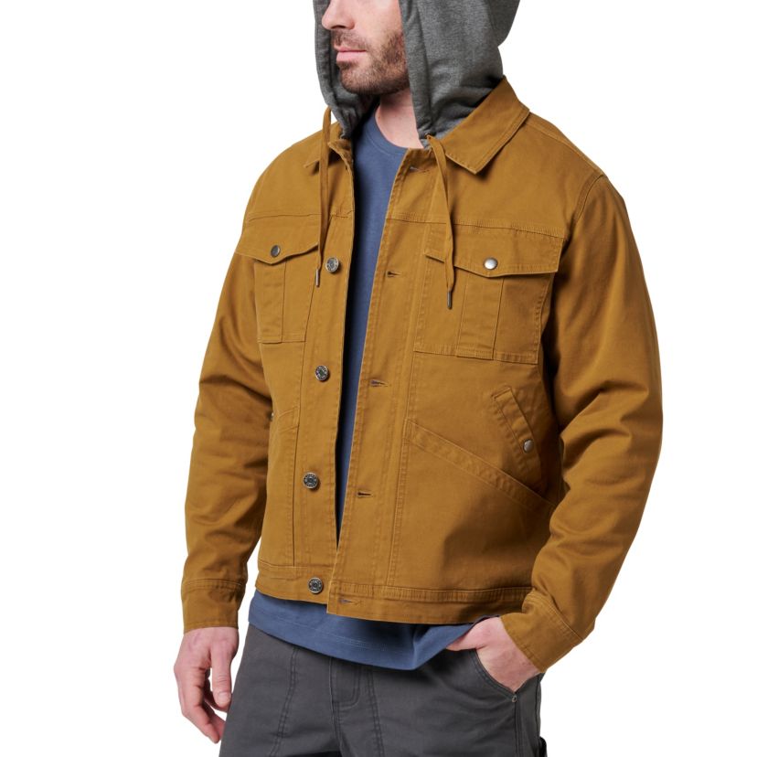 Mens Lucky Brand Workwear Canvas Trucker Jacket with Knit Hood