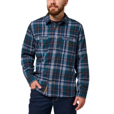 Lucky Brand Workwear Men's Long Sleeve Yarn Dyed Everglades Plaid Flannel Work Shirt, Teal, 2XL