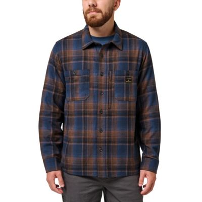 Lucky Brand Workwear Men's Long Sleeve Yarn Dyed Rainier Plaid Flannel Work Shirt, Navy Blue, 2XL