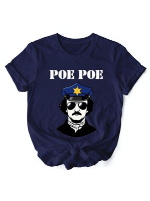 OrnamentallyYou Men's Police Edgar Allan Poe Poe Funny T-Shirt, Blue, XS