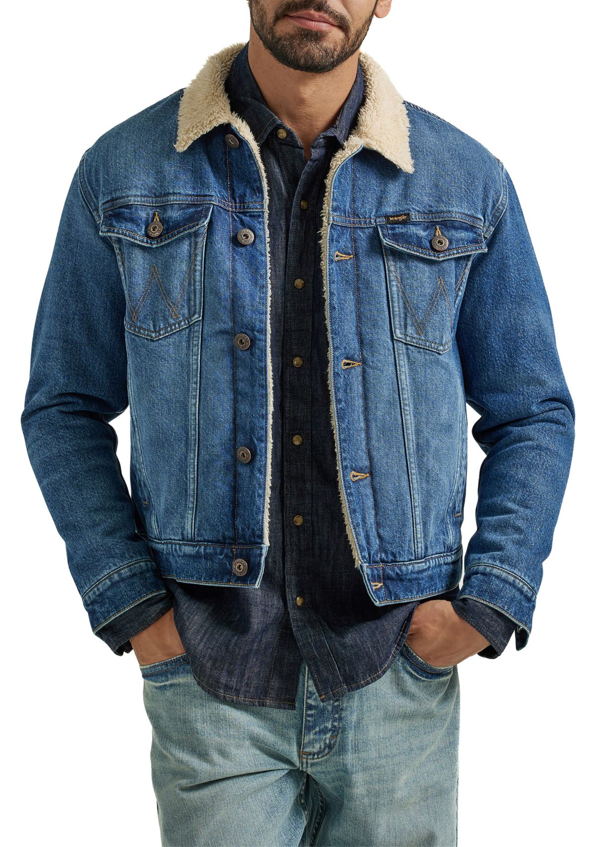 Mens Sherpa Lined Denim Trucker Jacket