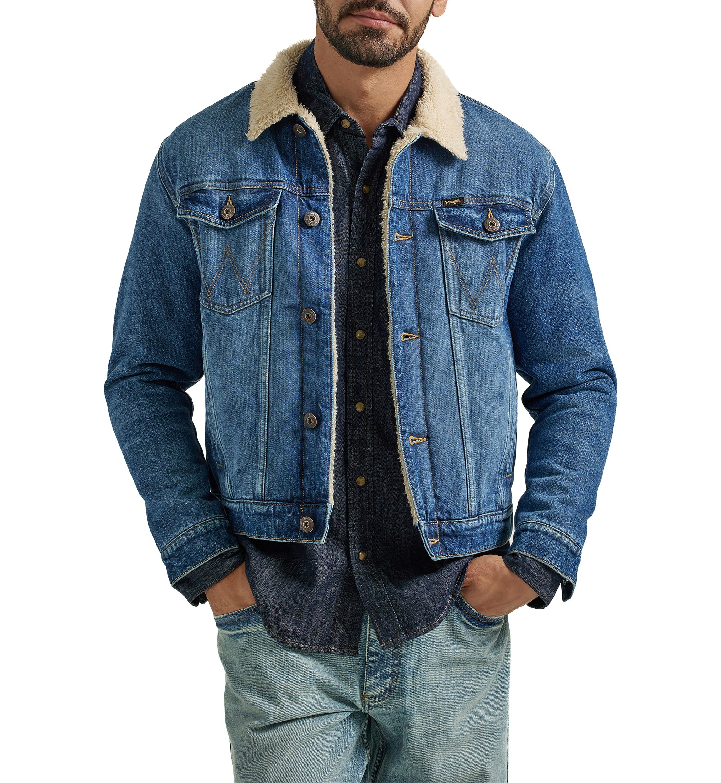 Mens Sherpa Lined Denim Trucker Jacket