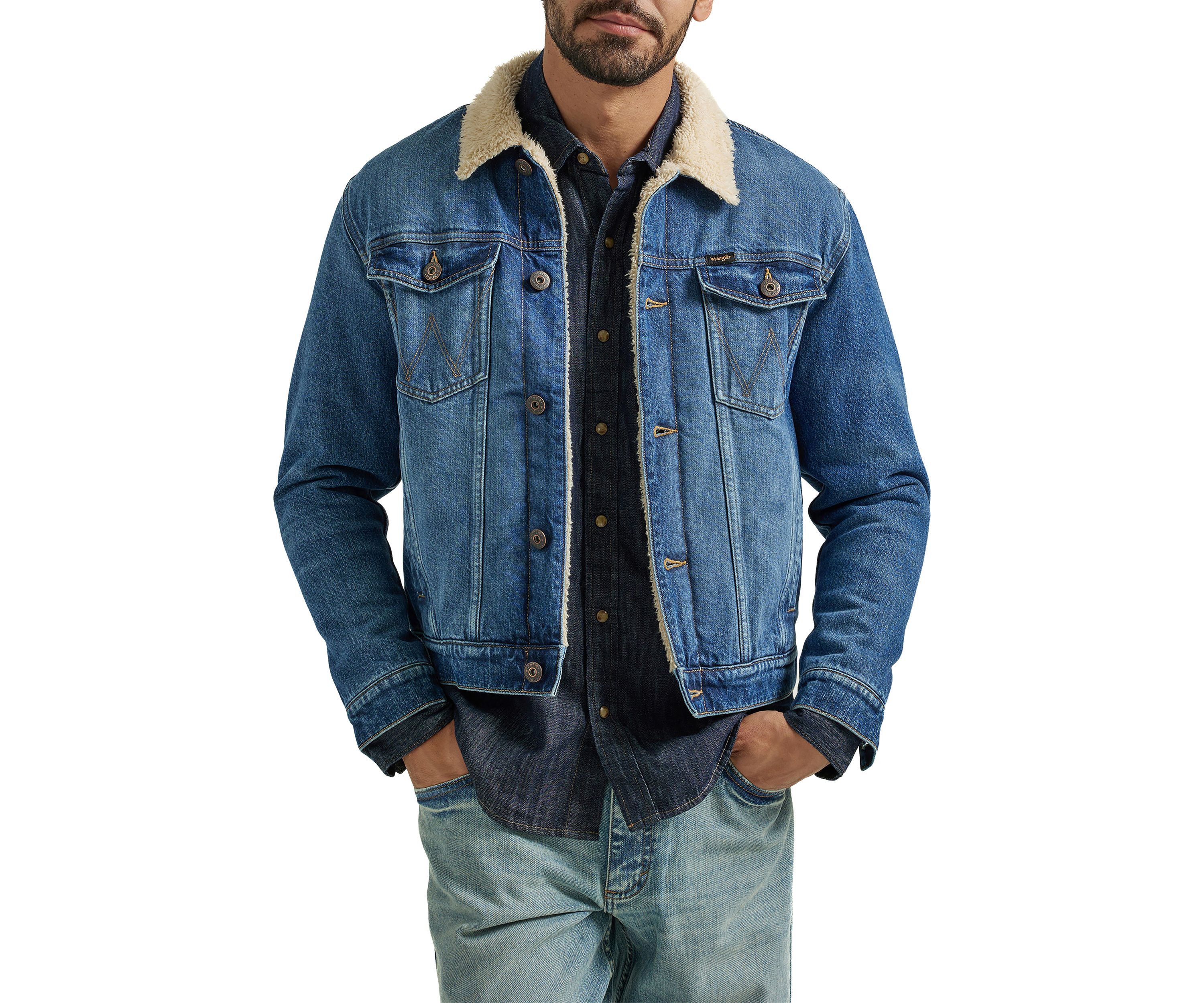 Mens Sherpa Lined Denim Trucker Jacket