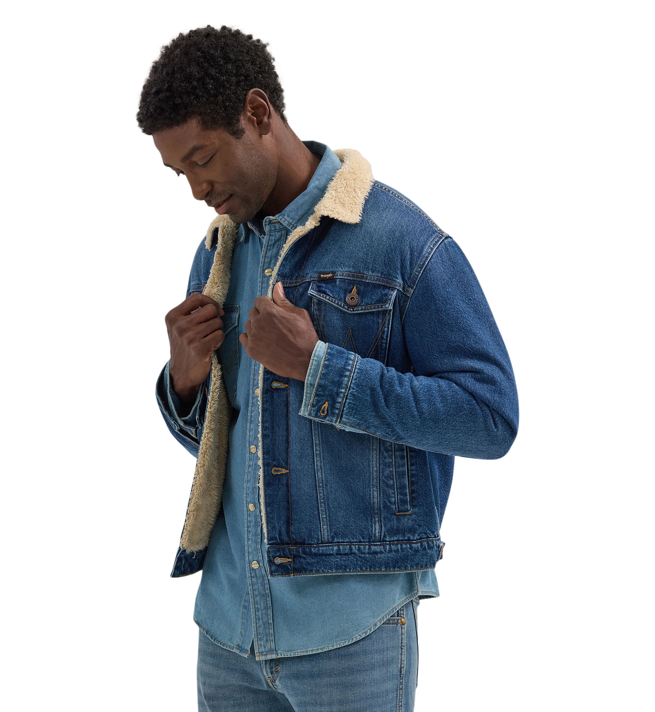 Mens Sherpa Lined Denim Trucker Jacket