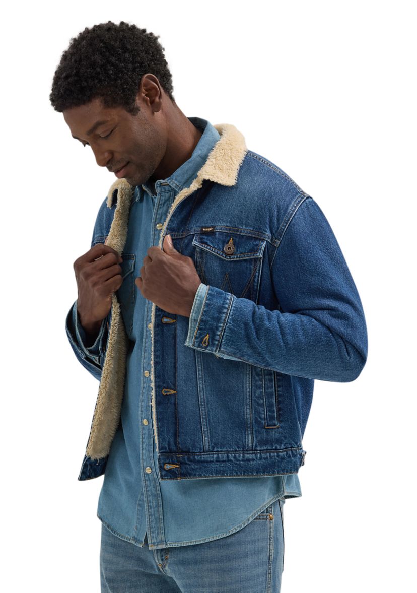 Mens Sherpa Lined Denim Trucker Jacket