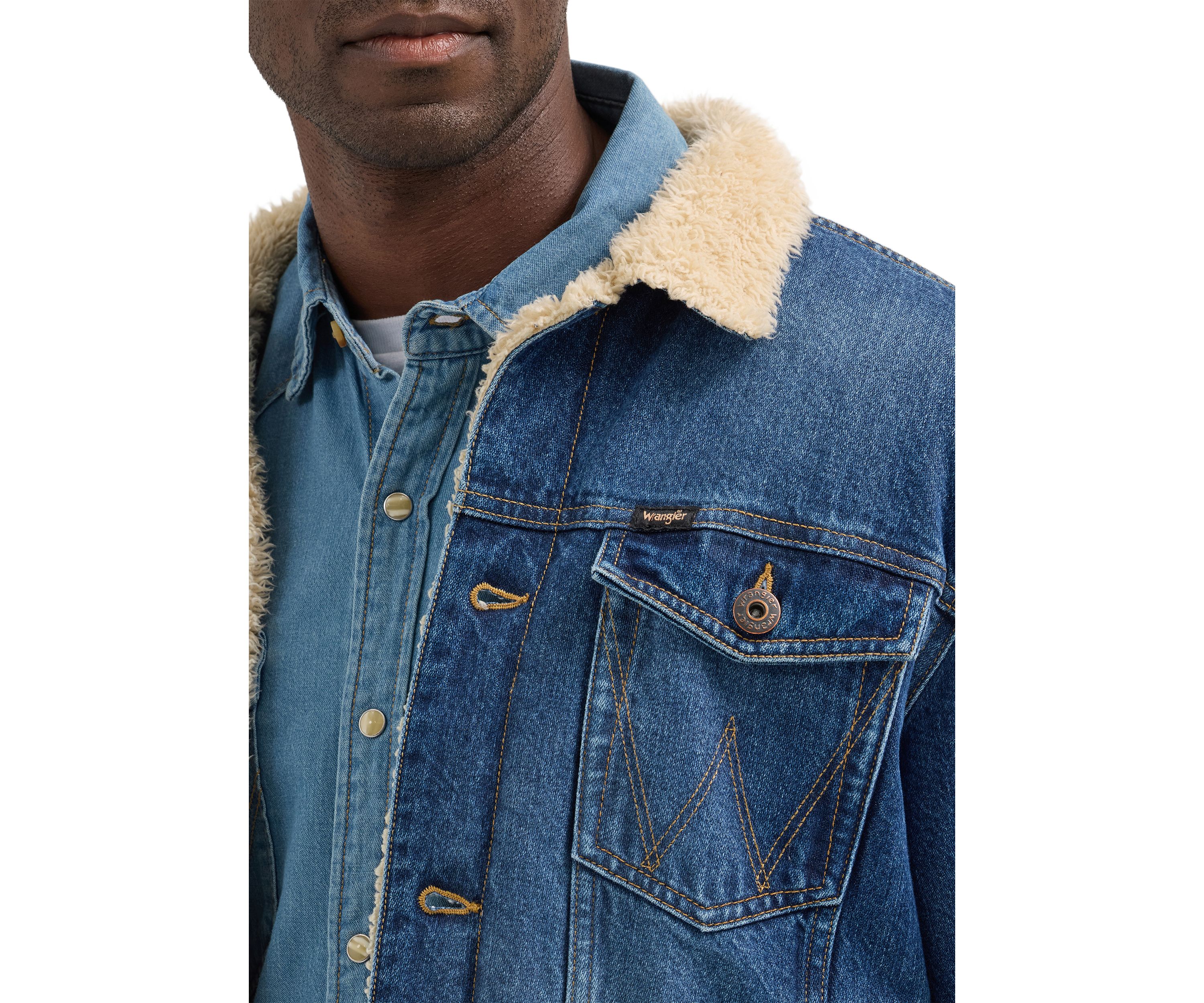 Mens Sherpa Lined Denim Trucker Jacket