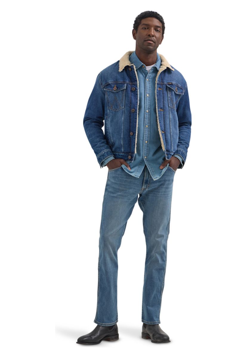 Mens Sherpa Lined Denim Trucker Jacket