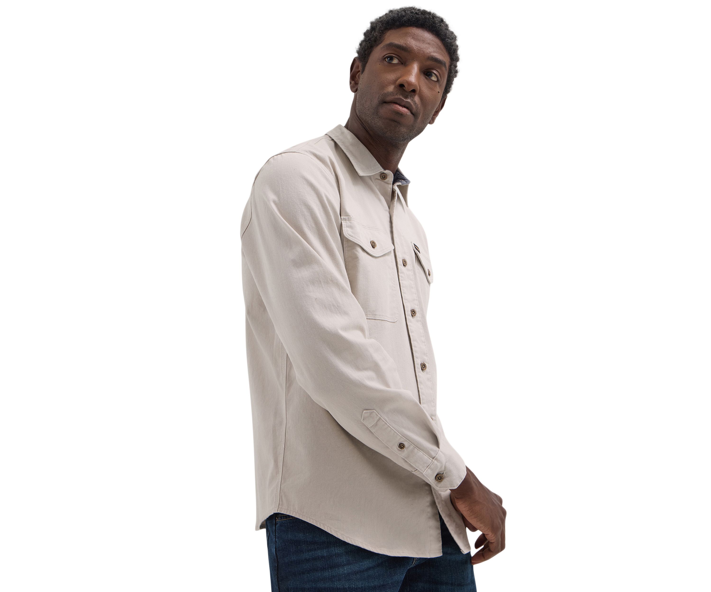 Mens Solid Twill Snap Front Shirt