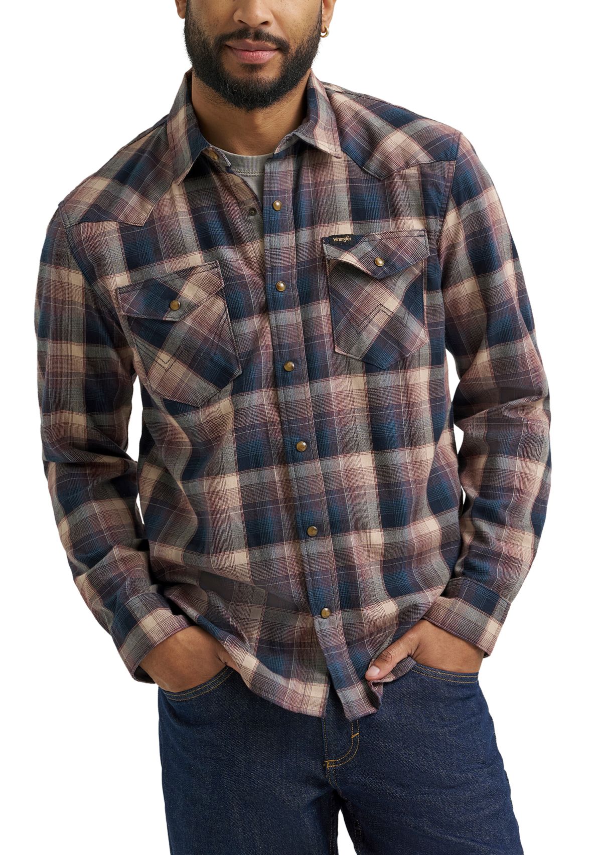 Mens Broken Twill Long Sleeve Plaid Shirt
