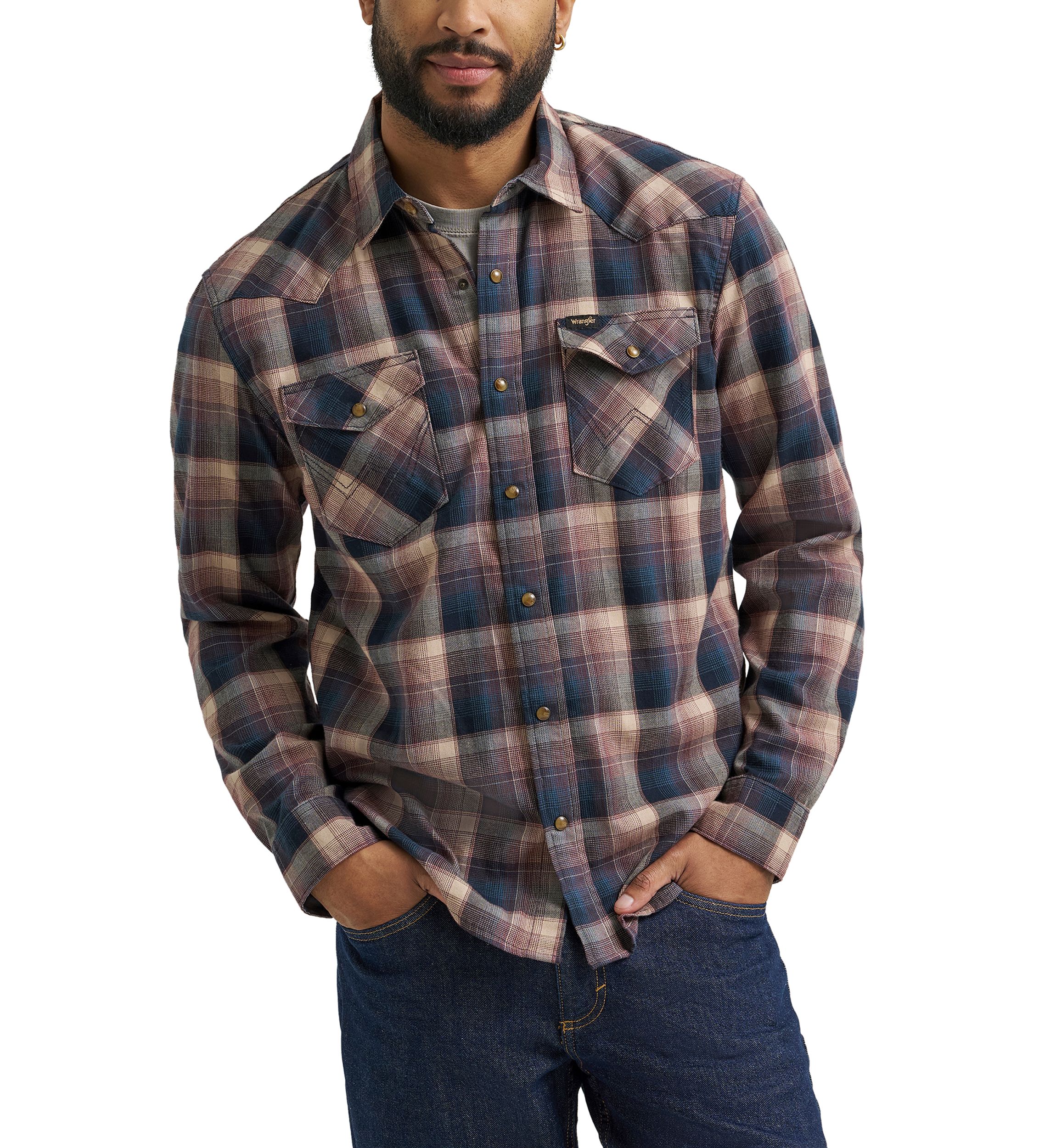 Mens Broken Twill Long Sleeve Plaid Shirt