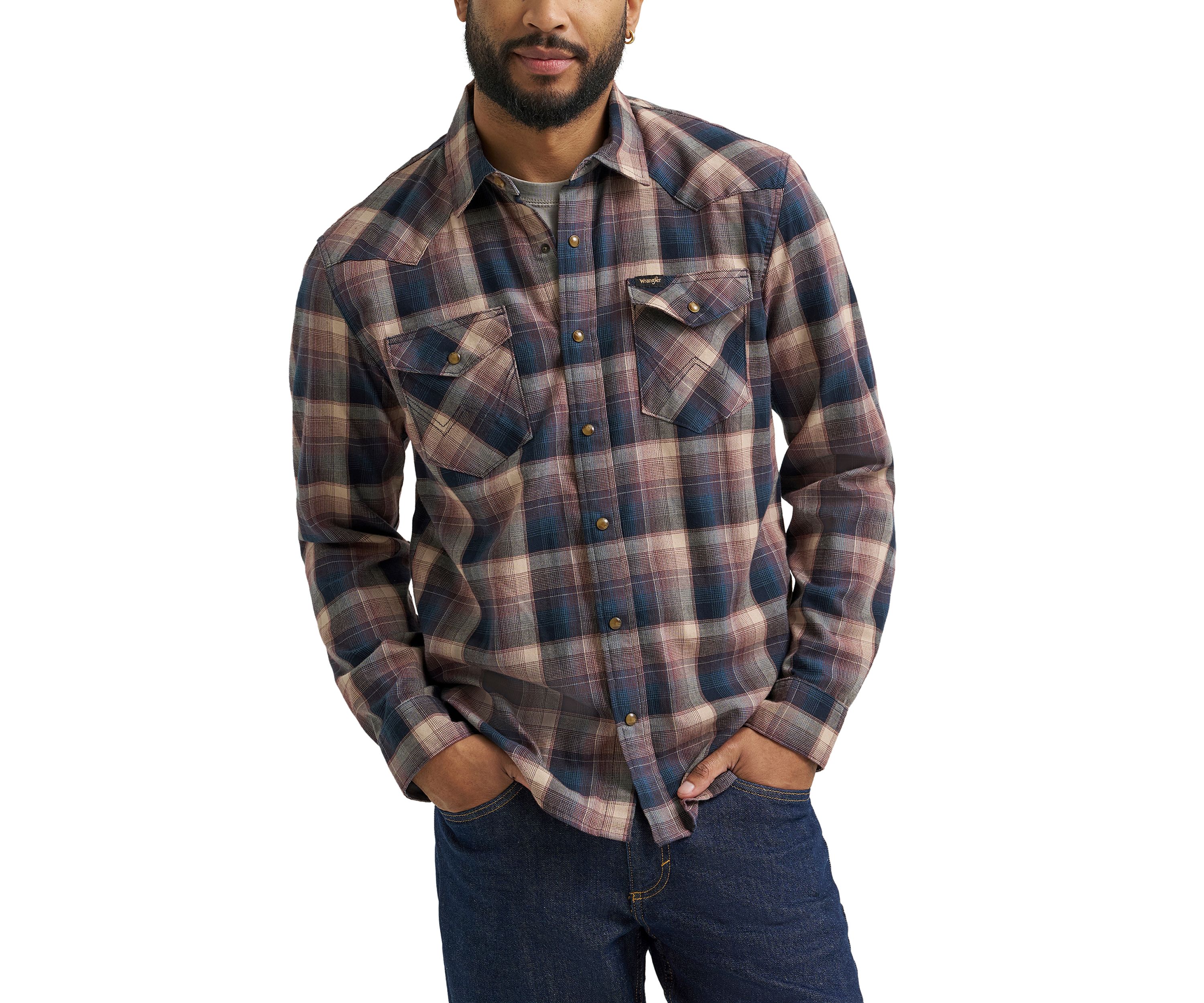 Mens Broken Twill Long Sleeve Plaid Shirt