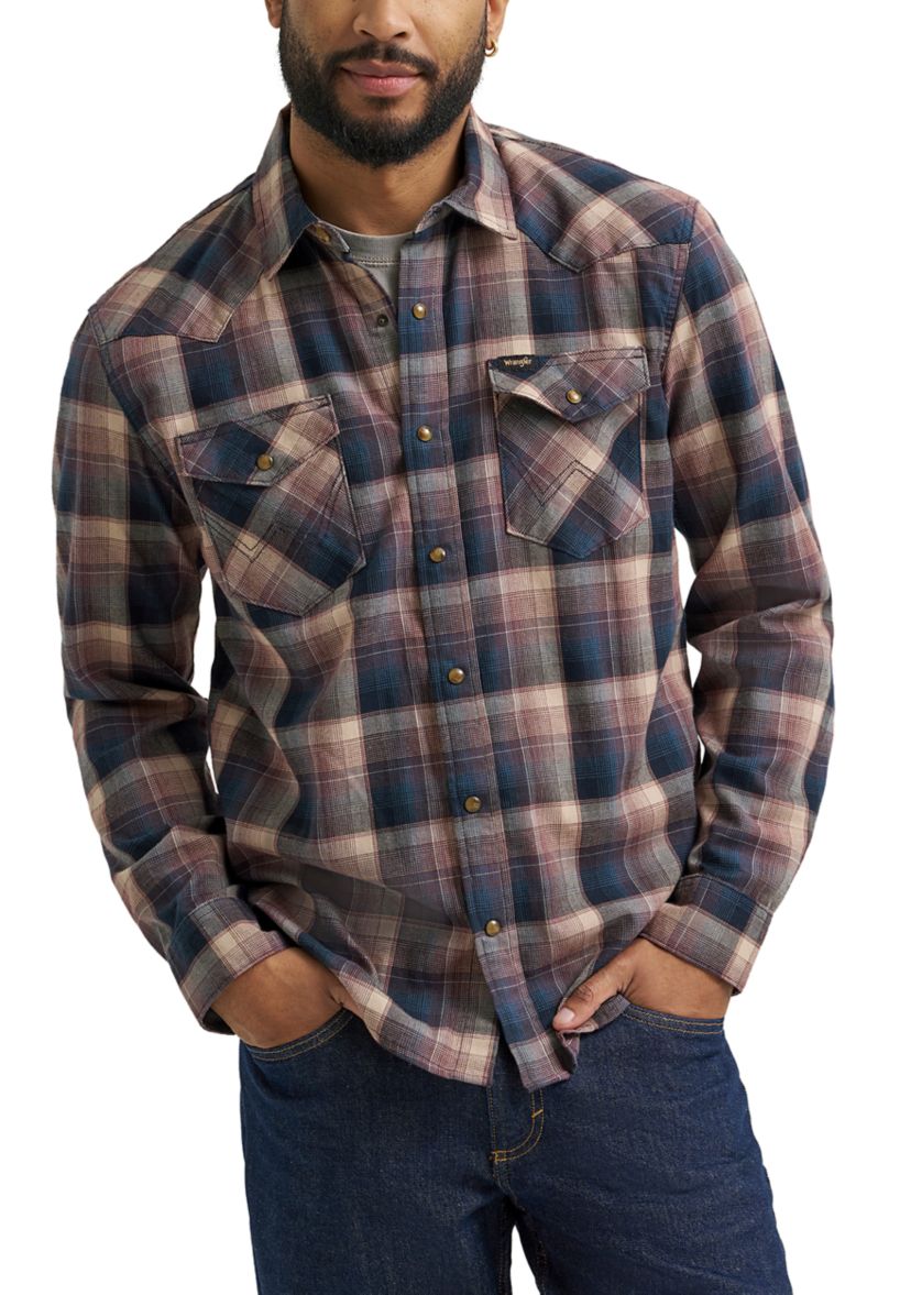 Mens Broken Twill Long Sleeve Plaid Shirt