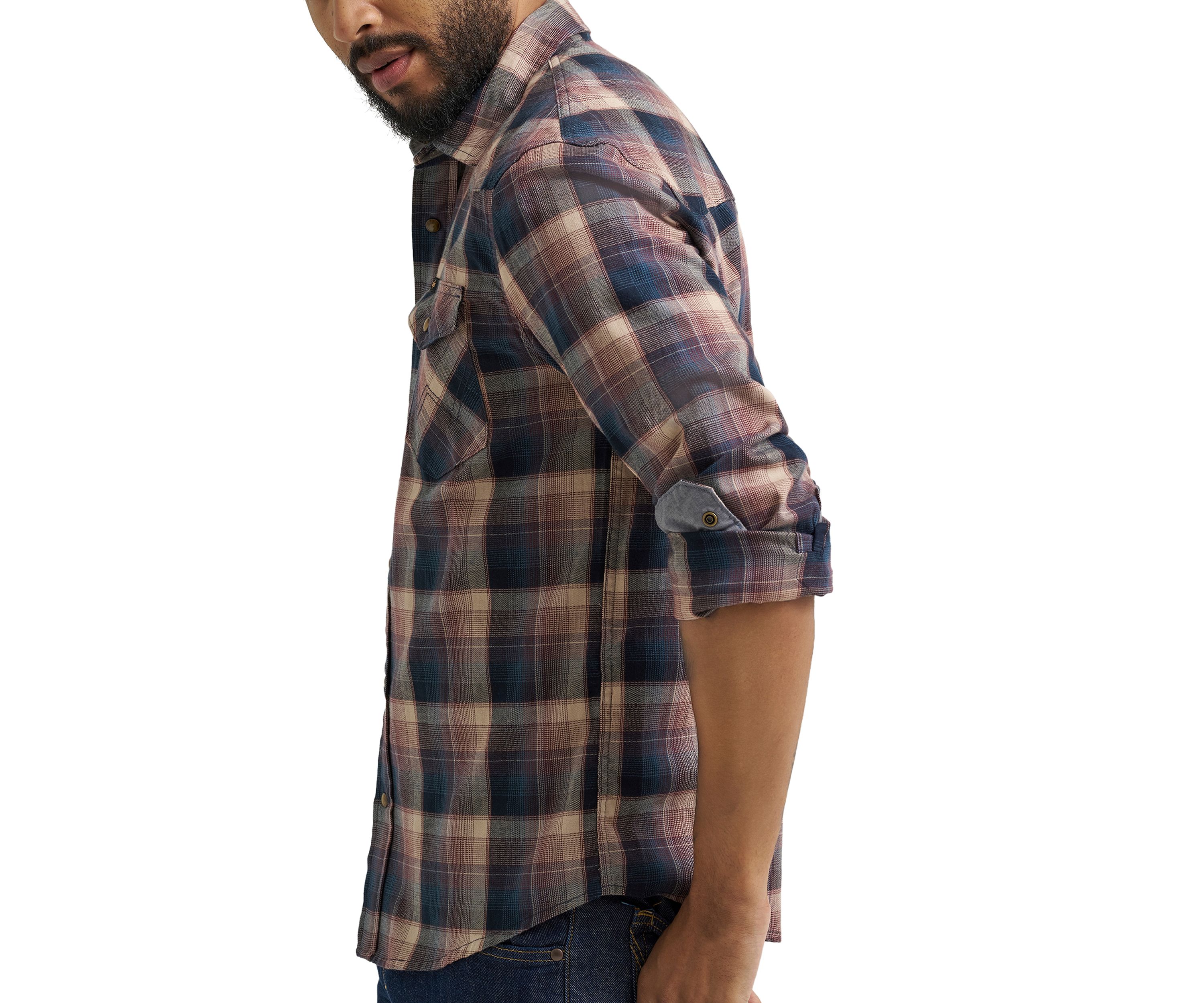 Mens Broken Twill Long Sleeve Plaid Shirt