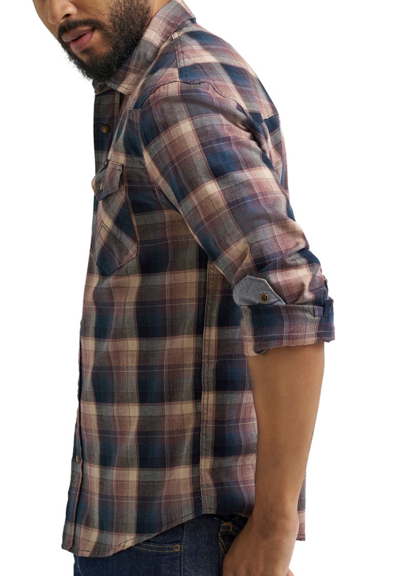 Mens Broken Twill Long Sleeve Plaid Shirt