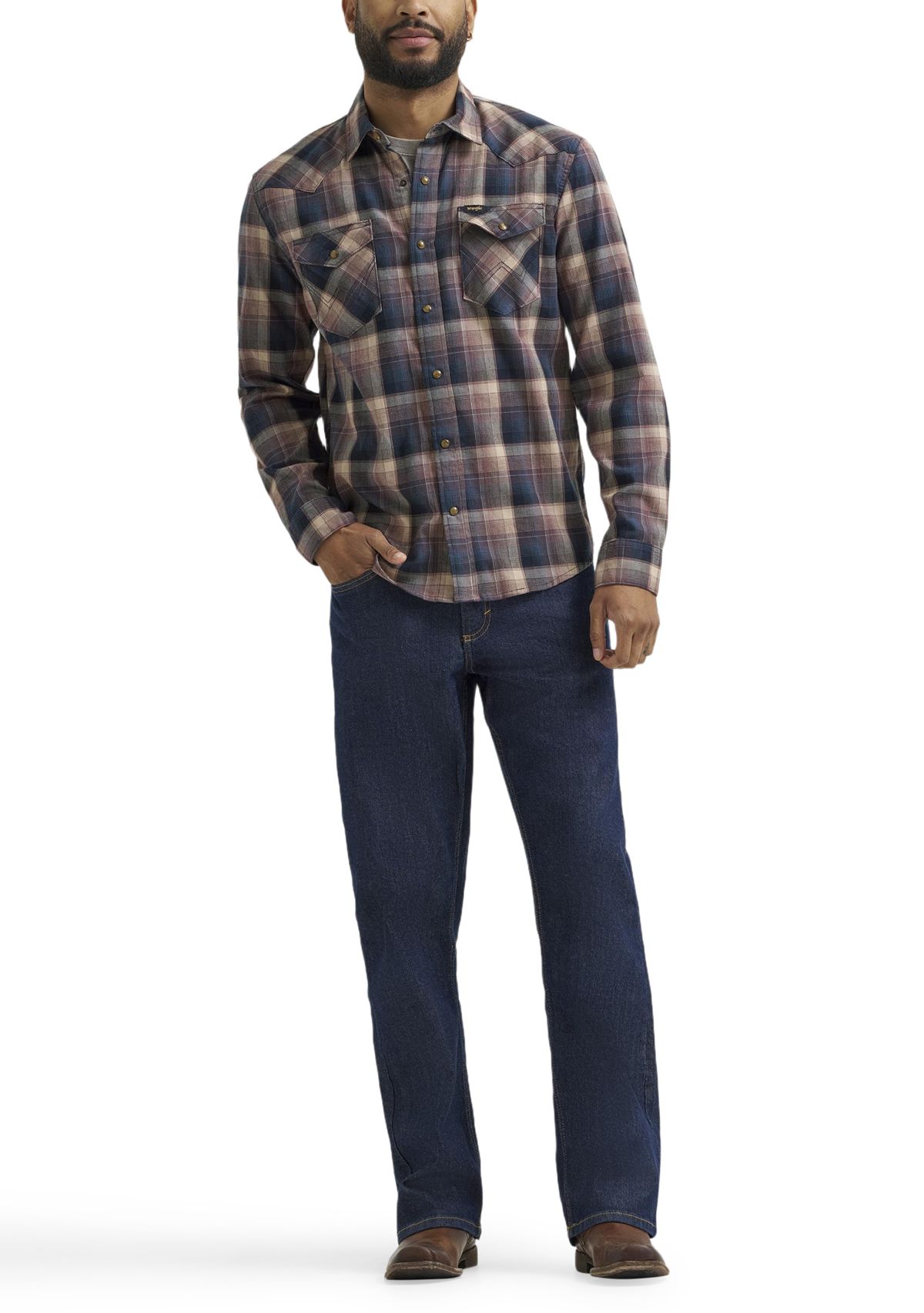 Mens Broken Twill Long Sleeve Plaid Shirt