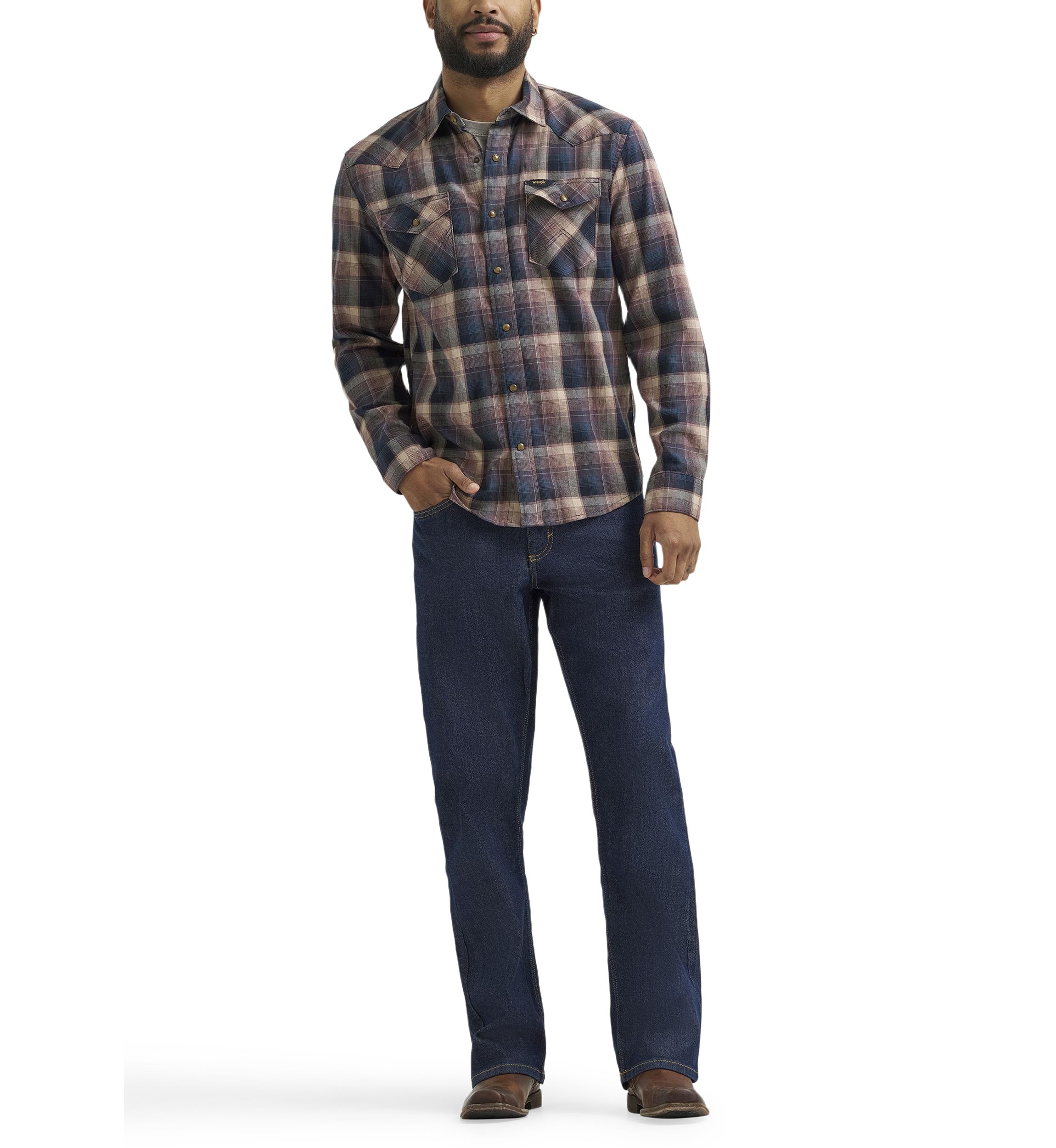 Mens Broken Twill Long Sleeve Plaid Shirt