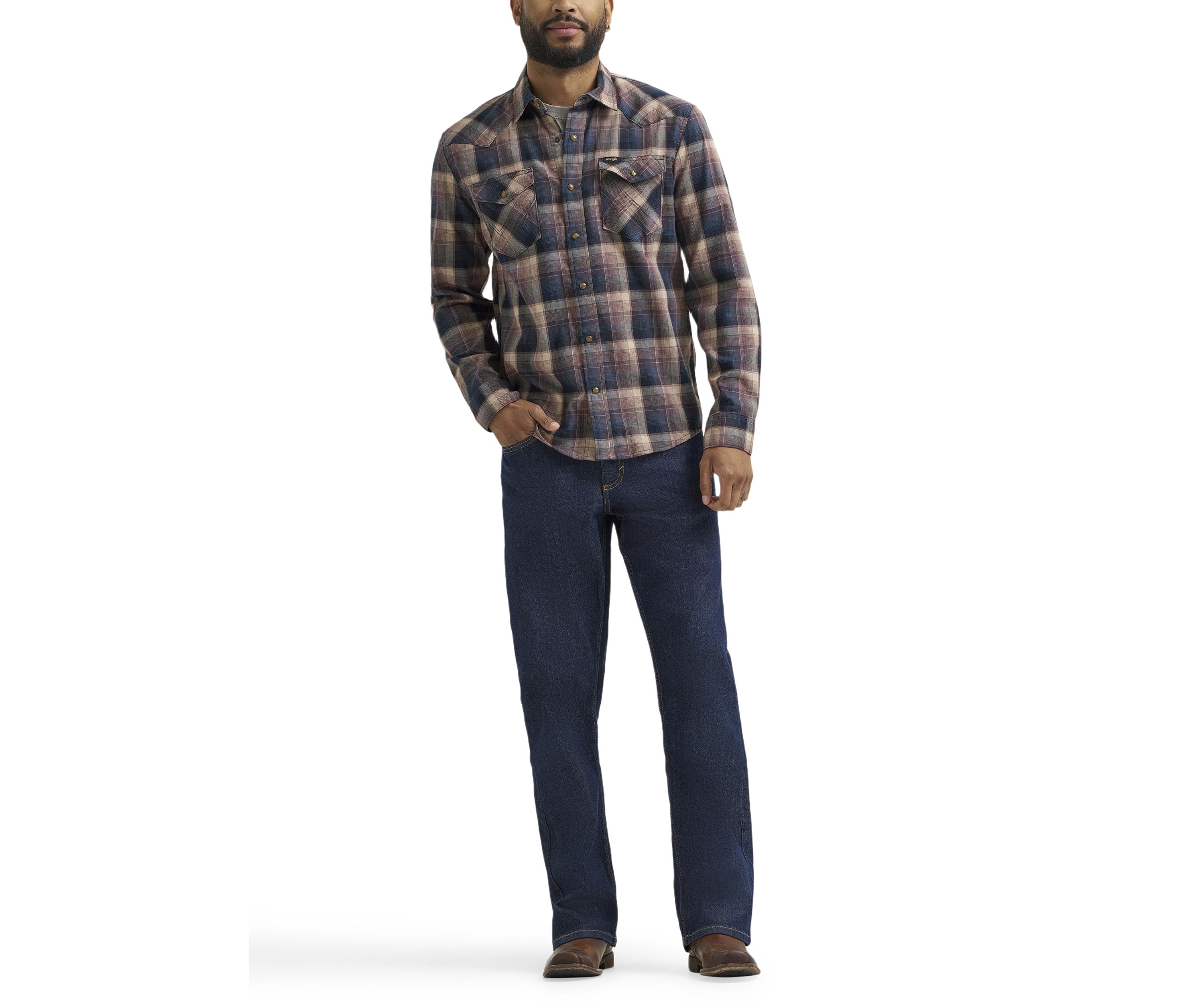 Mens Broken Twill Long Sleeve Plaid Shirt