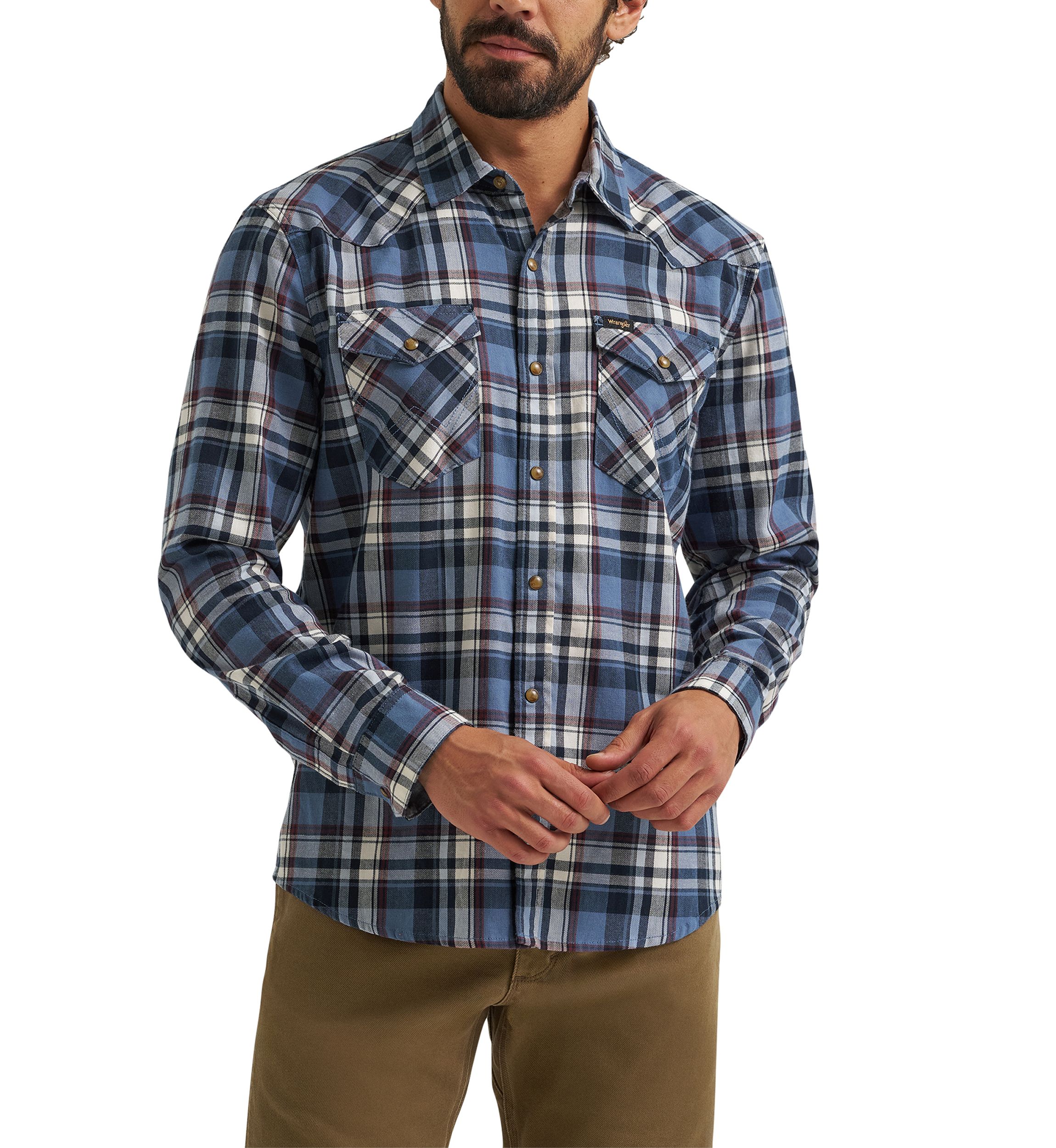 Mens Long Sleeve Broken Twill Plaid Printed Shirt
