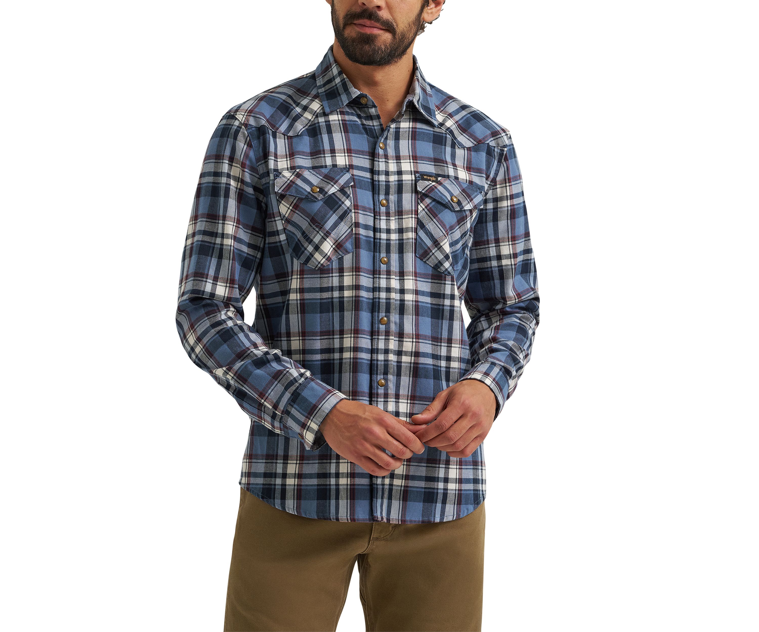 Mens Long Sleeve Broken Twill Plaid Printed Shirt